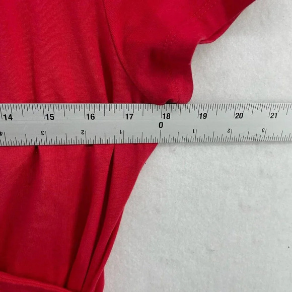 Talbots Blouse Women's Sz S Pink Red Wrap V-Neck Ruched Side Stretch Cap Sleeve - Picture 3 of 12